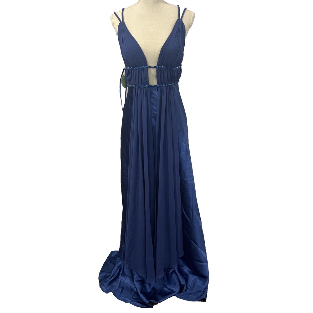 NWT BARI JAY Shimmer Blue Formal Dress Size 4 Gala Prom Tall Gown Beaded Greece